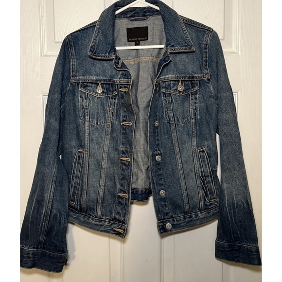 Banana Republic Denim Trucker Jacket pockets button closure cotton women size S - Picture 1 of 3